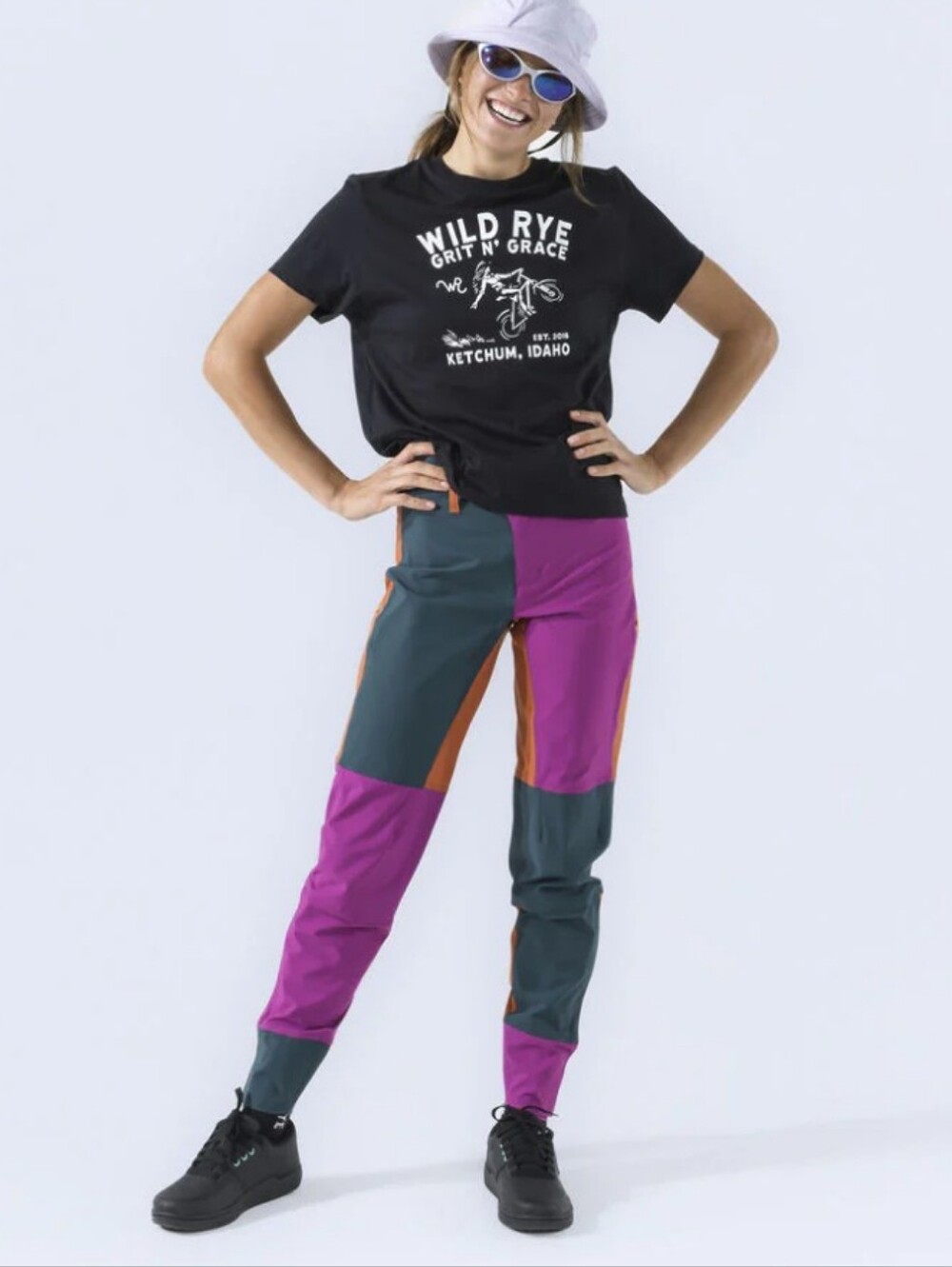 NWT Wild Rye Freyah Bike Pant Aster Blocked Purple orange Black Size 4